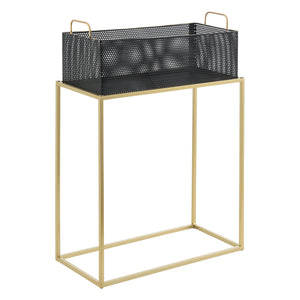 Set di 2 Portavasi in Metallo di Forma Rettangolare Supporto in Colore Ottone per Piante con Coprivaso Nero in 2 Altezze e Misure Diverse