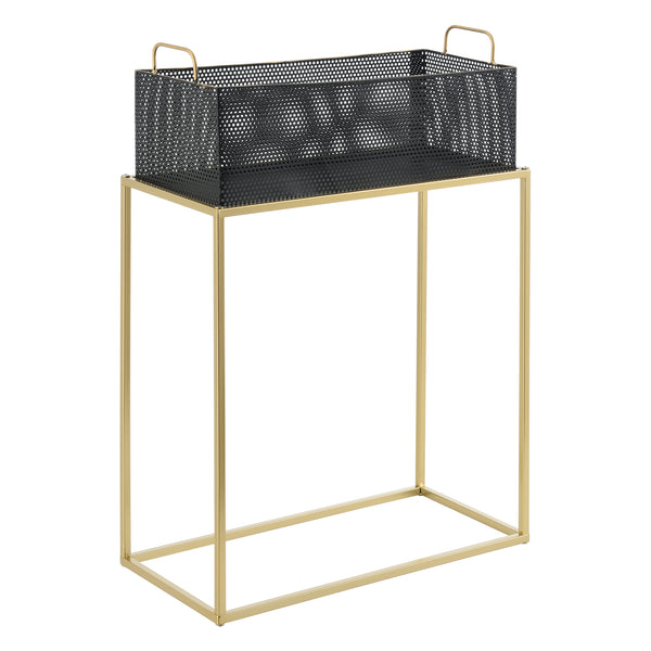 Set di 2 Portavasi in Metallo di Forma Rettangolare Supporto in Colore Ottone per Piante con Coprivaso Nero in 2 Altezze e Misure Diverse