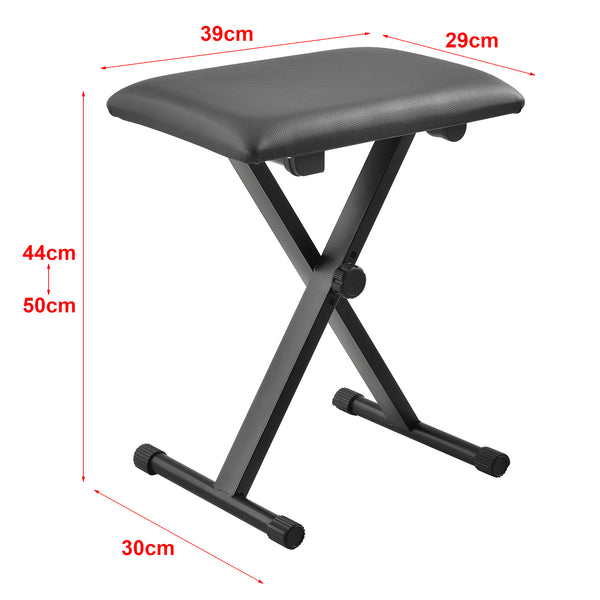 Set Composto di Supporto per Tastiera Musicale e Panca Imbottita in Similpelle, Costruzione Pieghevole e Regolabile in Altezza, Telaio in Ferro con Gomma Antiscivolo - Nero