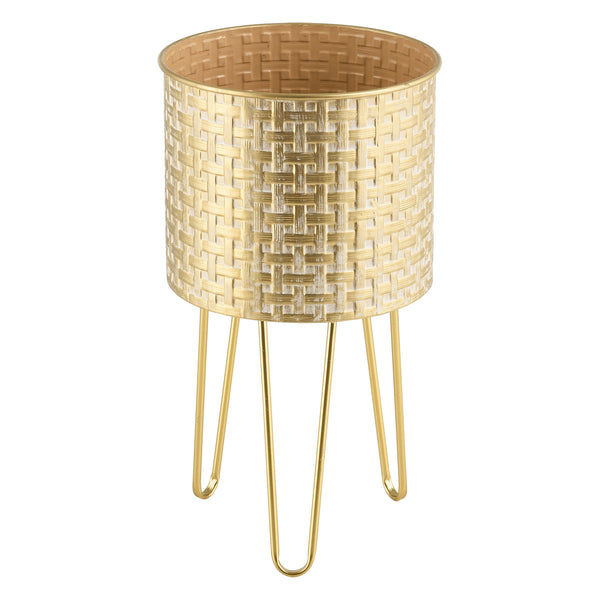 Set di 3 Portavasi in Metallo Supporto per Piante in 3 Altezze Diverse con Coprivaso, Base a Treppiedi - Color Ottone