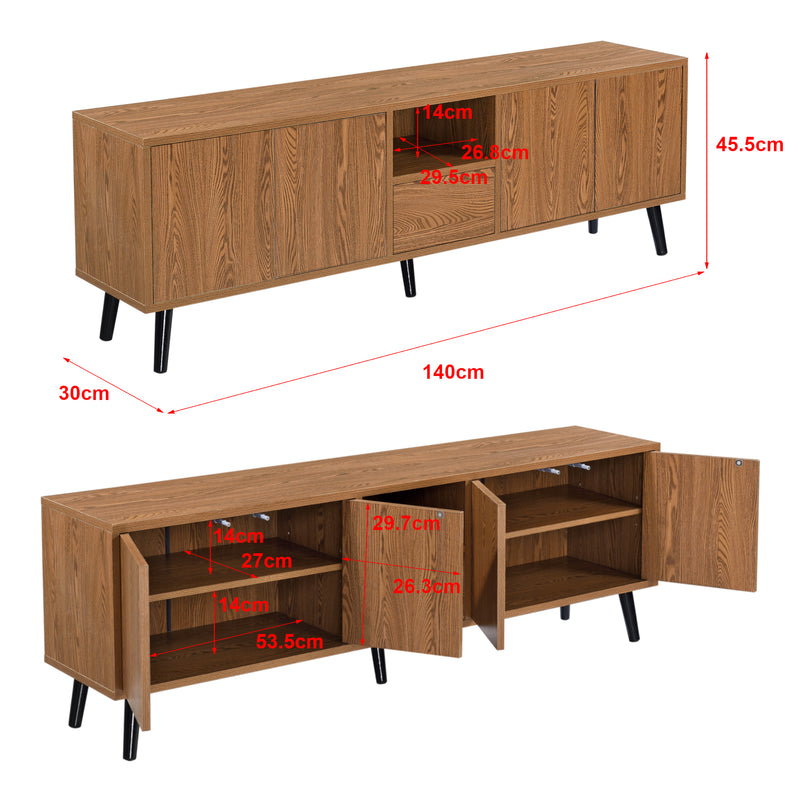 Schizzo in scala Mobile Porta TV Hedemora con 5 Ante 140 x 30 x 46 cm - Effetto Legno Scuro [en.casa]