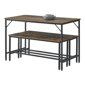 Set tavolo da pranzo e panca Pajala Nero/Tonalità di legno scuro en.casa