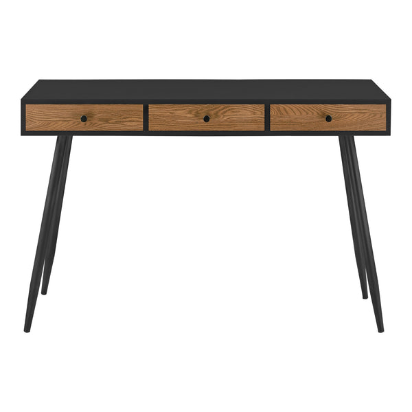 Scrivania (AxLaxP) 75 x 115 x 48 cm Consolle con 3 Cassetti, Scrittoio su Gambe in Metallo, Tavolo da Computer per Ufficio/Casa - Nero/Color Legno Scuro