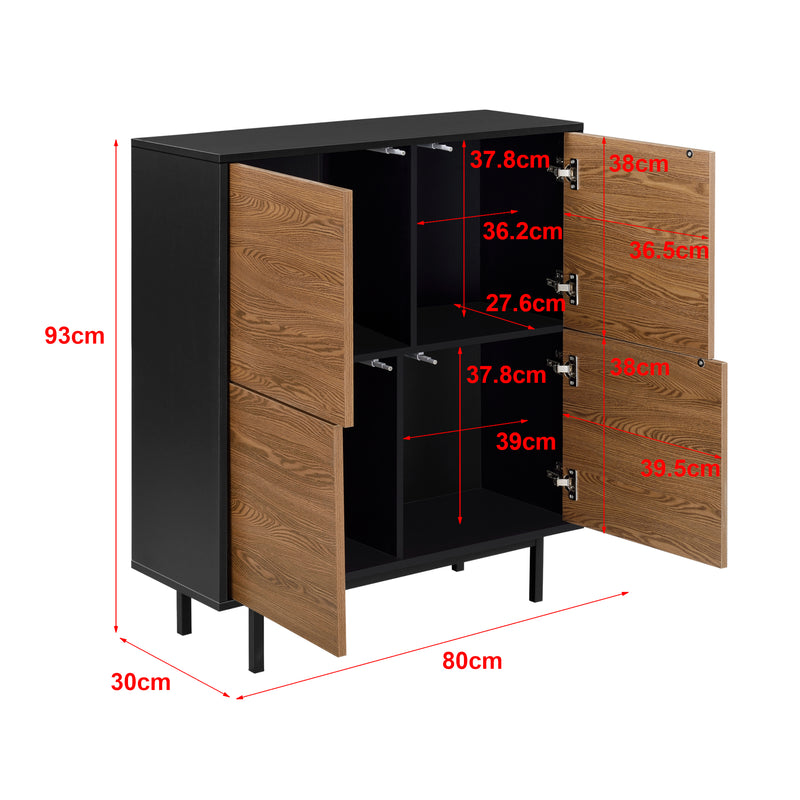 Schizzo in scala Mobile Contenitore Gnosjö Comò a 4 Ante 93 x 80 x 30 cm - Nero/Effetto Legno Scuro [en.casa]