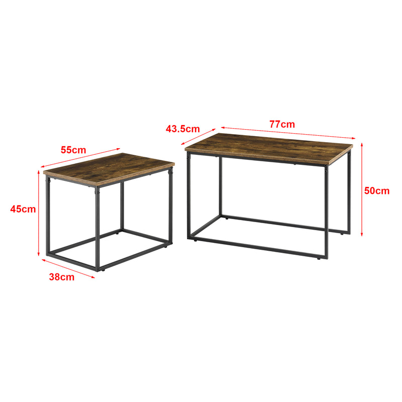 Schizzo in scala Set di 2 Tavolini Sovrapponibili Härnösand di Forma Rettangolare - Color Legno Scuro [en.casa]