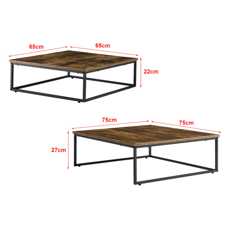 Schizzo in scala Set di 2 Tavolini Bassi Sovrapponibili Haninge - Color Legno Scuro [en.casa]
