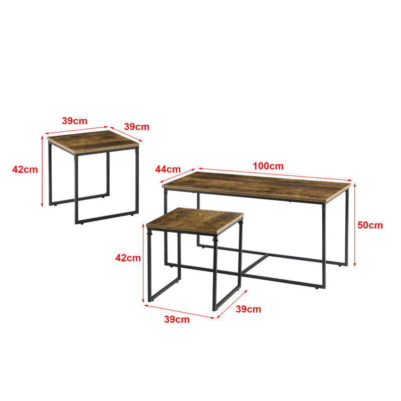 Schizzo in scala Set di 3 Tavolini da Salotto Haparanda Forma di Cubo/Rettangolare - Color Legno Scuro/Nero [en.casa]