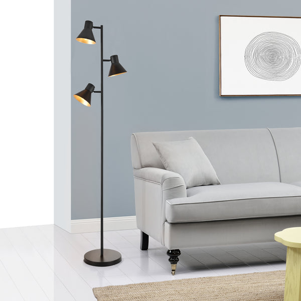 Lampada da terra Pinntorp 3 fiamme E27 Metallo Nero-Oro [lux.pro]