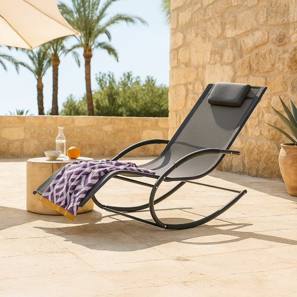 Lettino Prendisole a Dondolo Tarent'con Poggiatesta Rimovibile - Grigio Scuro [en.casa]