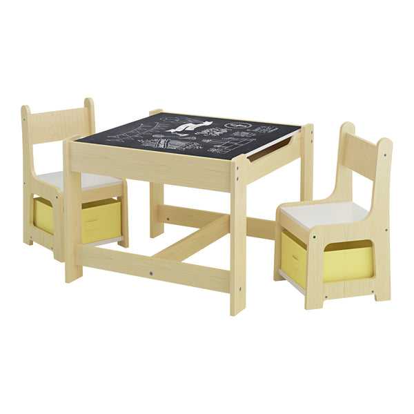 Set Irixoa Tavolo e 2 Sedie per Bambini Piano Lavagna Ribaltabile e Sedie con Cassetti Contenitori [en.casa]