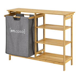 Scaffale da bagno con cesta per biancheria Nousiainen in bambù 80 x 100 x 30 cm [en.casa]