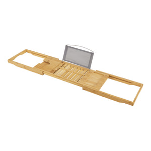 Mensola Allungabile per Vasca da Bagno 'Orivesi' Vassoio in Bambù con Porta Tablet, Porta Cellulare, Porta Calice [en.casa] 