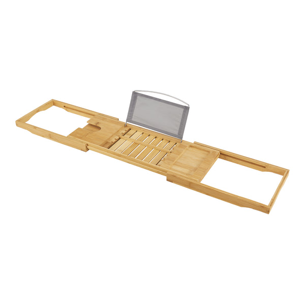 Mensola Allungabile per Vasca da Bagno 'Orivesi' Vassoio in Bambù con Porta Tablet, Porta Cellulare, Porta Calice [en.casa] 
