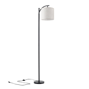 Lampada da Terra 'Coventry' Piantana in Metallo Nero con Paralume in Tessuto Beige [lux.pro]