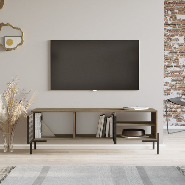 Tavolino TV Lemi 144x40x49 cm Rovere Grigio/Antracite [en.casa]