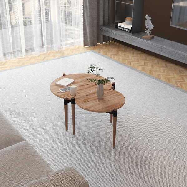 Tavolino Basso da Salotto 'Kristinestad' con Piani Rotondi in Altezze Diverse - Legno di Pino [en.casa]