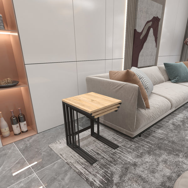 Tavolino da salotto Jakobstad set da 3 pezzi nero/effetto legno [en.casa]