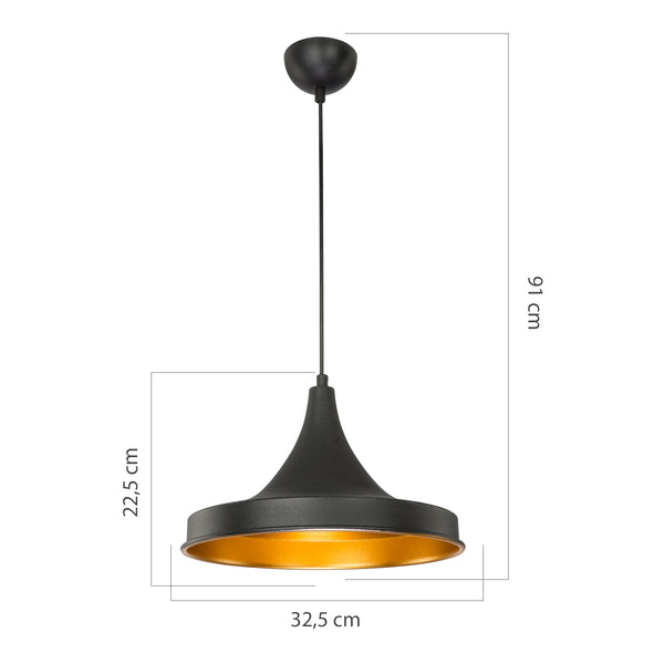 Lampada a Sospensione 'Bamber Bridge' con Paralume in Metallo - Nero/Ottone [lux.pro]
