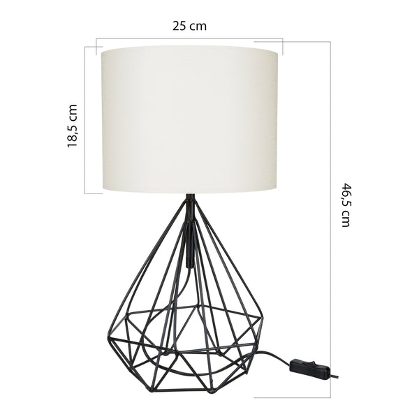 Lampada da tavolo Gloucester E27 Metallo Tessuto Nero / Bianco [lux.pro]