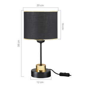Lampada da tavolo Gravesend E27 Metallo Tessuto Nero / Colore ottone [lux.pro]