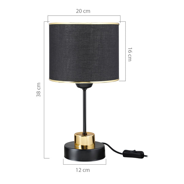 Lampada da tavolo Gravesend E27 Metallo Tessuto Nero / Colore ottone [lux.pro]