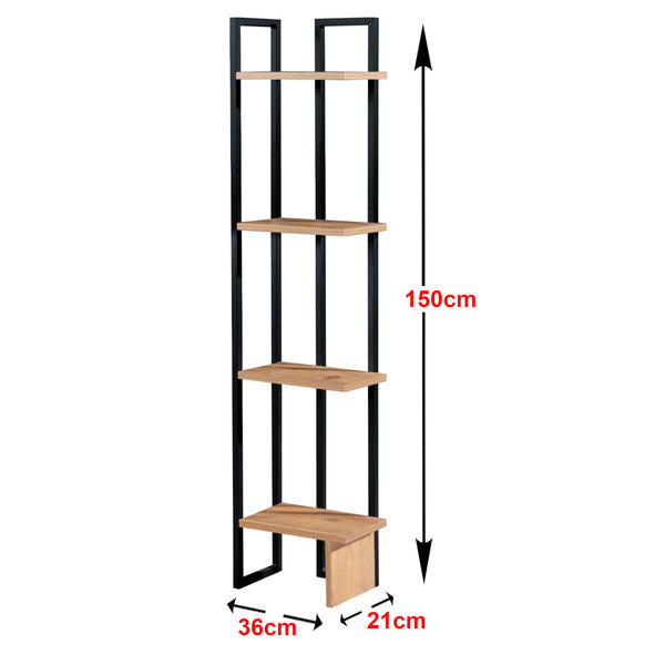 Scaffale Portaoggetti Bjergsted Mobile a Terra con 4 Ripiani  - Nero/Effetto Noce [en.casa]