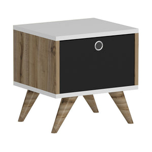 Comodino 'Hinnerup' Tavolino Basso Contenitore con Anta a Ribalta - Bianco/Rovere/Nero [en.casa]