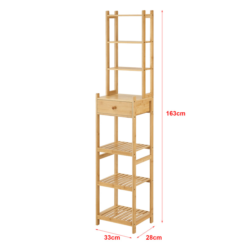 Schizzo in scala Scaffale a Torre in Bambù 'Siilinjärvi' con Cassetto e 7 Ripiani Portaoggetti [en.casa]