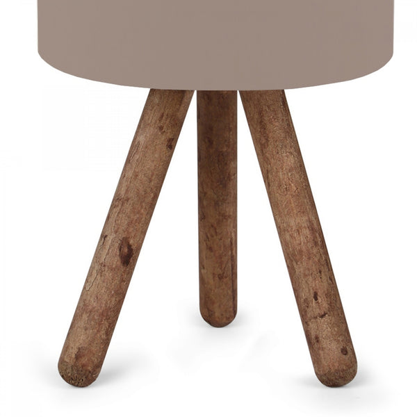 Lampada da Comodino 'Preston' Lampada da Tavolo Lampada a Treppiede in Legno con Paralume Circolare in Tessuto - color Sabbia - lux.pro 
