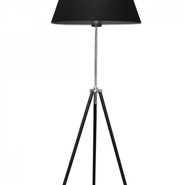 Lampada da Terra 'Livingston' Piantana Tripode Lampada a Treppiedi con Paralume in Tessuto di Forma Circolare - Nero - lux.pro
