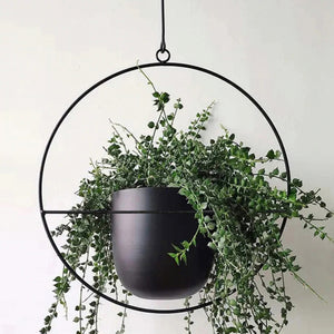 Set 'Opsterland' di 2 Fioriere Sospese 2 Supporti a Forma di Cerchio per Pianta Appesa Set Portavasi Pensili in Metallo da Misure Diverse - Nero [en.casa] 