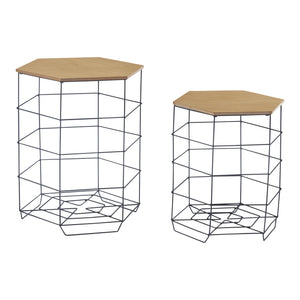 Set di tavolini Hørsholm set da 2 cestino in metallo nero / colore legno [en.casa]