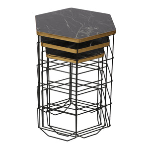 Set di tavolini Hørning set da 3 cestino in metallo nero / effetto marmo [en.casa]