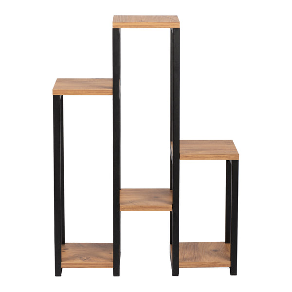 Scaffale Portapiante Rosenholm con 6 Ripiani - Nero / Effetto Legno [en.casa]