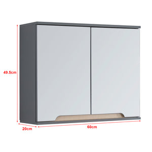 Armadietto Pensile Gescher con 2 Ante a Specchio - Grigio / Effetto Legno [en.casa] 