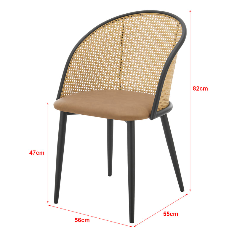 Schizzo in scala Set di 2 Sedie 'Gagnef' in Similpelle Marrone e Schienale in Rattan [en.casa] 