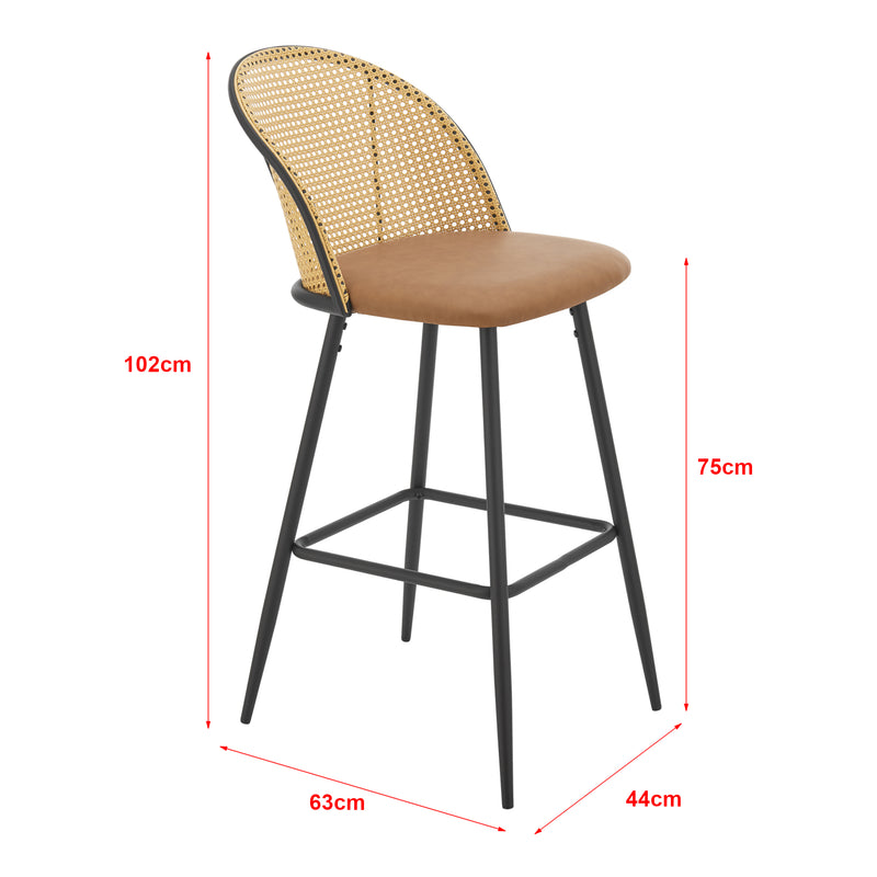 Schizzo in scala Set 'Gausdal' 2 Sgabelli da Bar Similpelle con Schienale in Rattan [en.casa]