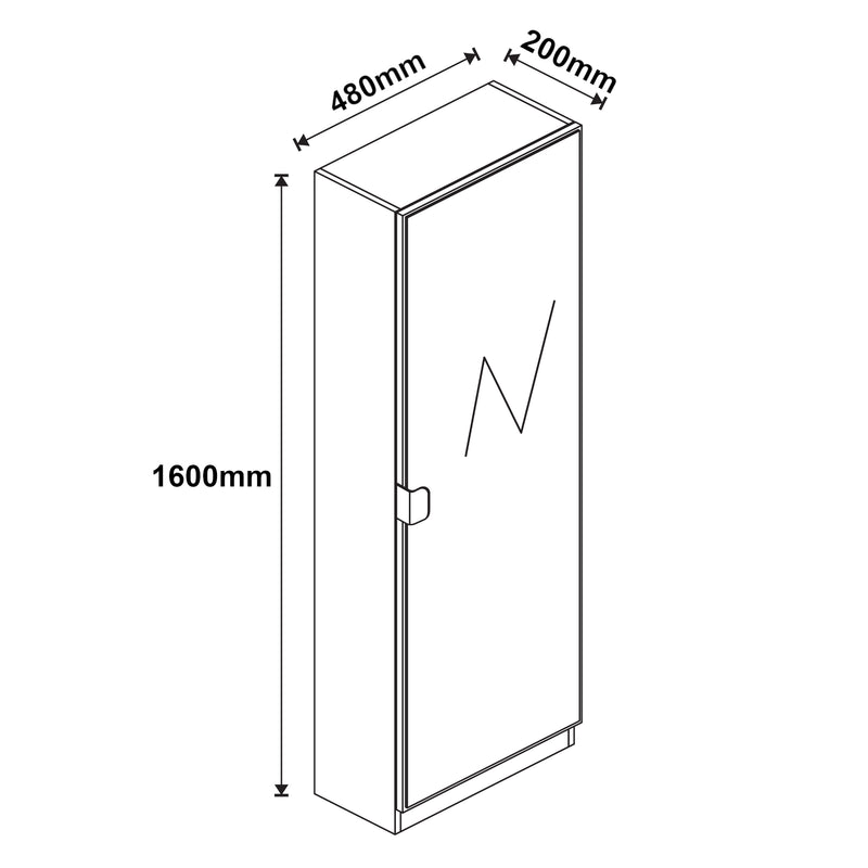 Schizzo in scala Armadio Portascarpe Meura con Anta a Specchio 160 x 48 x 20 cm Bianco [en.casa]