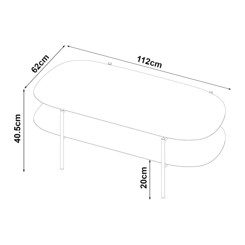 Schizzo in scala Tavolino Basso Enebakk in Acciaio con Piano Ovale 112 x 62 x 40,5 cm Nero [en.casa] 