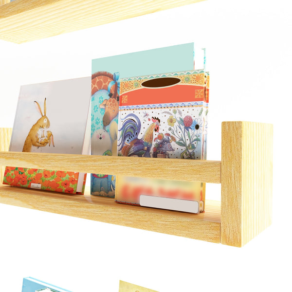 Set di 4 Mensole da Parete Nykarleby con Barra Anticaduta 44 x 9 x 10 cm Legno di Pino Naturale [en.casa] 