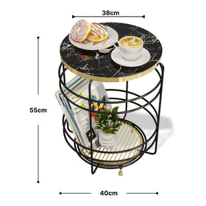 Tavolino da cesto Padasjoki effetto marmo, nero [en.casa]