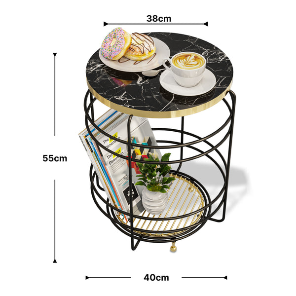 Tavolino da cesto Padasjoki effetto marmo, nero [en.casa]
