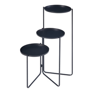 Portavasi Ostre Portafiori a 3 Livelli con Sottovasi Rotondi - Metallo Nero [en.casa] 