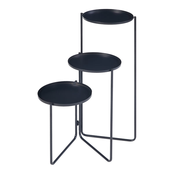Portavasi Ostre Portafiori a 3 Livelli con Sottovasi Rotondi - Metallo Nero [en.casa] 