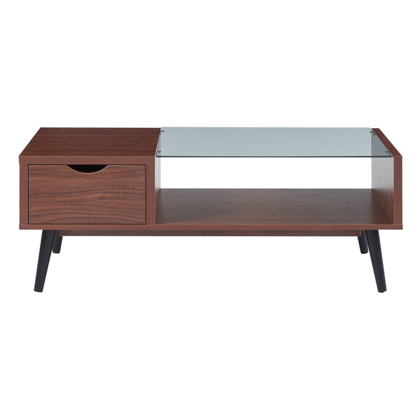 Tavolino Centrale da Salotto Markaryd con Cassetto e Piano in Vetro - Effetto Noce [en.casa]