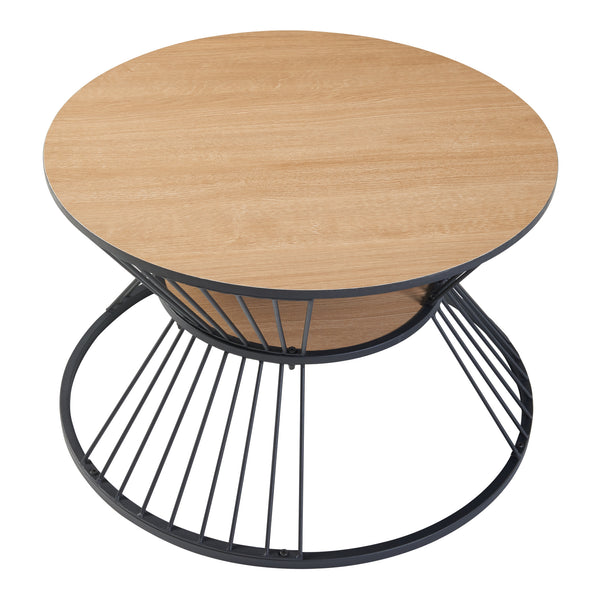 Tavolino Basso Fossbergom a Clessidra con 2 Piani Rotondi - Effetto Rovere / Nero [en.casa] 