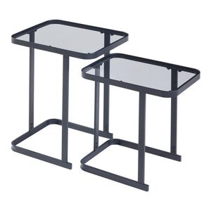 Tavolino Laxå set da 2 in vetro e metallo nero [en.casa]