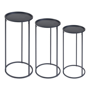 Set Nesodden di 3 Consolle Portavasi con Piano Rotondo Dimensioni Diverse - Metallo Nero [en.casa]