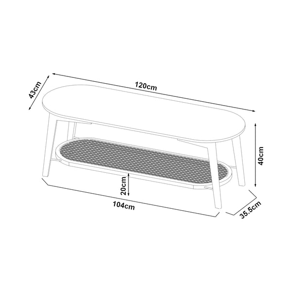Tavolino da salotto Taivalkoski 120x43x40 cm Nero/effetto rattan [en.casa]