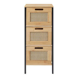 Cassettiera Tervola con 3 Cassetti in Bambù - Nero / Naturale / Effetto Rattan [en.casa]